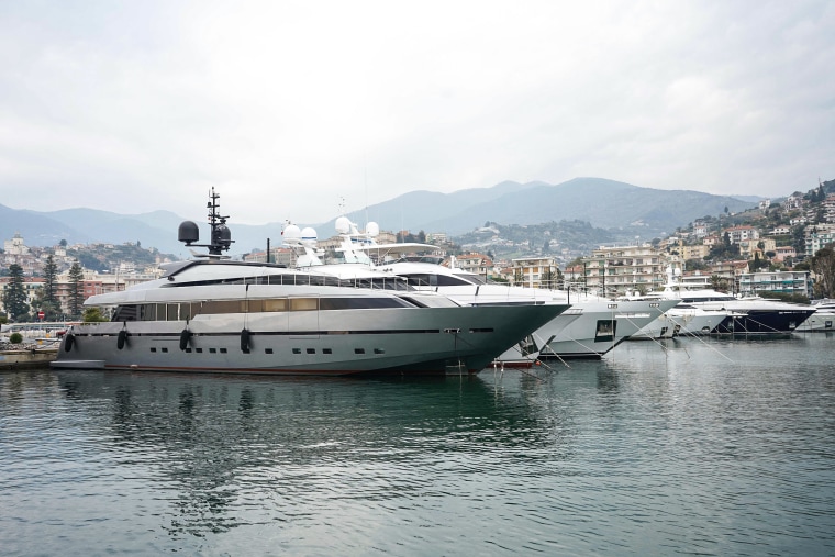Photo: yacht "Lina"belonging to Gennady Timchenko, an oligarch close to the Russian president, in the port of San Remo on March 5, 2022.
