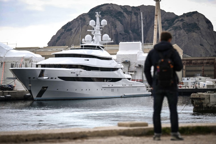 Photo: Amore Vero, a yacht owned by a company linked to Igor Sechin, CEO of Russian energy giant Rosneft, at the La Ciotat shipyard, near Marseille, southern France, on March 3, 2022.