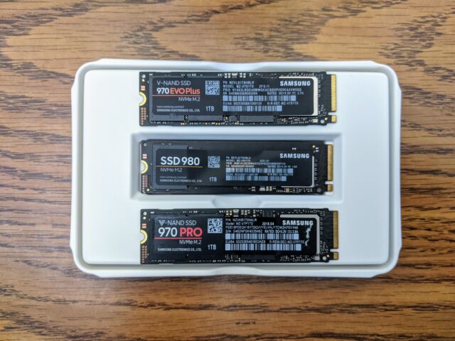 Samsung's 970 Evo Plus (top) and 980 (middle) are solid state drives for mid-tier consumers.