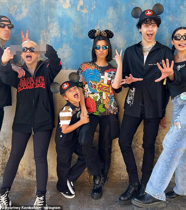 Crew: At Disneyland, the mother of three is joined by her future children Attiana De La Hoya, 23, Landon Parker, 18, Alabama Parker, 16, and son Ren Disick, 7.