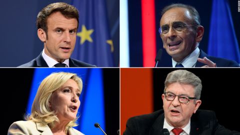 French presidential candidates Emmanuel Macron, Eric Zemmour, Marine Le Pen and Jean-Luc Mélenchon.