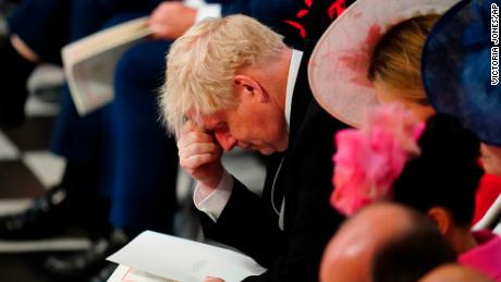 Prime Minister Boris Johnson is photographed during a prayer of thanksgiving held at St Paul's Cathedral in London on 3 June as part of the celebrations marking the Queen's Platinum Jubilee.