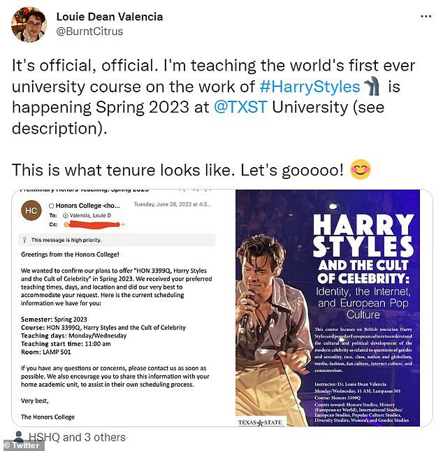 Wow: This comes after it was revealed last week that the Harry icon will become the topic for a college module, after Texas State University confirmed that students will introduce the topic in Spring 2023.