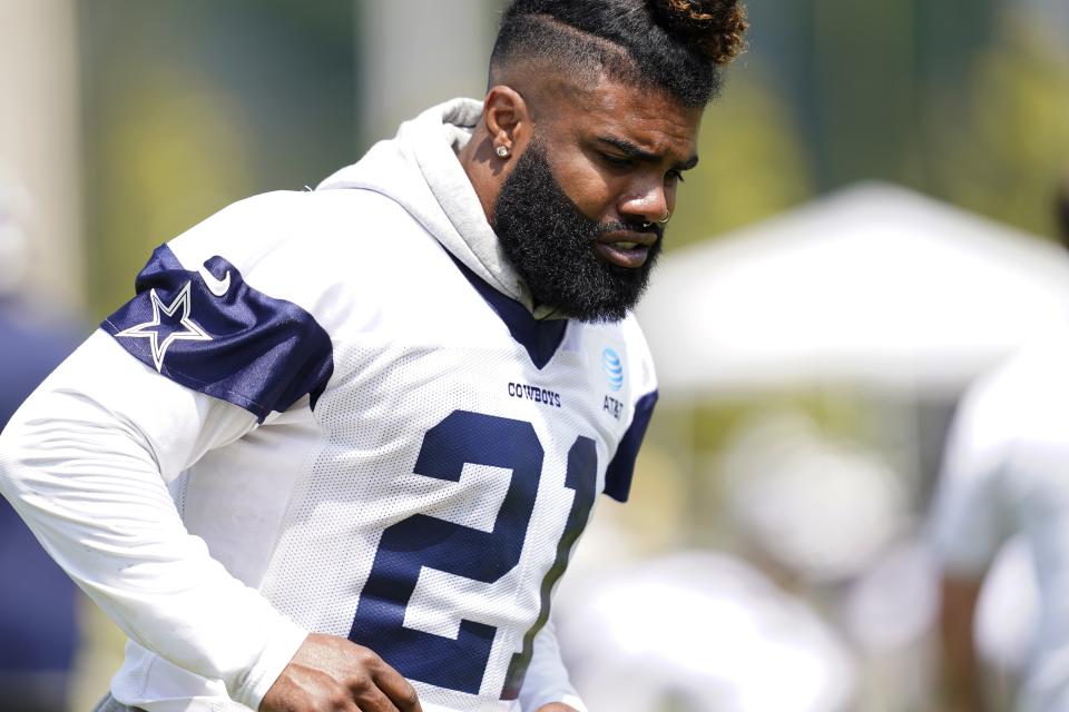 Dallas Cowboys turn-back Ezequiel Elliott has struggled to live up to his massive contract extension since signing him in 2019 (AP Photo/Tony Gutierrez)